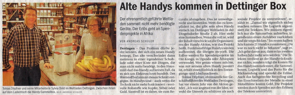 Südkurier: Alte Handys kommen in die Dettinger Box