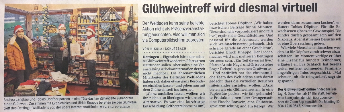 Presse SK Gluehweintreff virtuell
